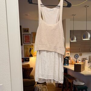 Cream Knit Tank Top with White Layered long shirt attached